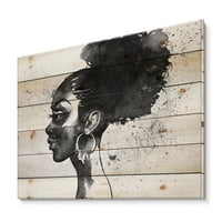 Designart 'crno -bijeli portret afroameričke žene I' moderni tisak na prirodnom borovom drvetu