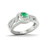 Ženski zaručnički prsten od srebra u Ovalnom rezu Smaragdnog bijelog Safira s carskim dragim kamenom