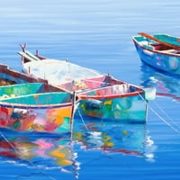 Pet čamaca plavi Edward Park omotano platno slikanje umjetničkog tiska
