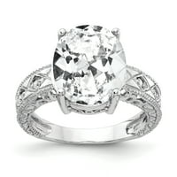 Prsten od bijelog zlata u 12-strukom ovalnom kubičnom cirkoniju i dijamantu u obliku dijamanta