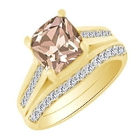 Zaručnički prsten s imitacijom ružičastog Morganita i bijelim prirodnim dijamantom od žutog zlata od 14 karata