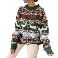 Ženski Božićni pleteni džemper s okruglim vratom s labavim temperamentom i dugim rukavima
