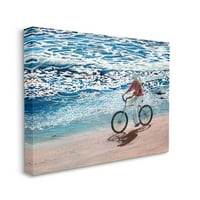 Stupell Industries Woman jahanje bicikla obalna plaža obala obala pejzažna galerija za slikanje zamotana platno print zidna umjetnost,