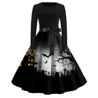 Ženska modna ležerna haljina s okruglim vratom s dugim rukavima s printom za Noć vještica