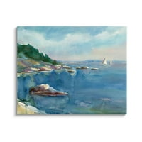 Čamci, plutajuće litice stjenovite plaže, Galerija akvarela s detaljima, omotano platno, zidna umjetnost, dizajn Stephena calcasole