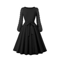 Ženska jednobojna Mini haljina s okruglim vratom s dugim rukavima, ženska modna večernja haljina koja objedinjuje Retro gotičke lepršave