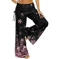 Joga hlače na rasprodaji ženske Ležerne hlače s elastičnim pojasom s printom joga hlače Na vezanje hlače širokih nogavica