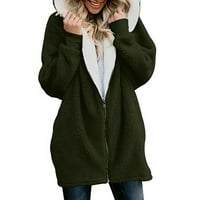 Ženski jednobojni preveliki kaput s kapuljačom s patentnim zatvaračem, kardigani, vojnički zeleni džepni kaput