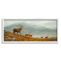 Stupell industrija jelena stada planinski krajolik životinje i insekti slikaju bijeli uokvireni umjetnički tisak zid umjetnosti