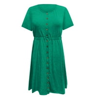 Ljetne haljine za žene s kratkim rukavima, jednobojna modna kratka haljina A kroja s izrezom u obliku mente 2 inča