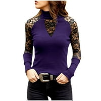 Ženske majice Rasprodaja ispod $ Plus size modna ženska dolčevita s dugim rukavima pamučna majica casual vrhovi čipkasta bluza Ljubičasta