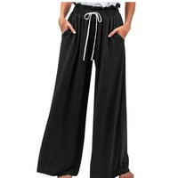 Široke hlače za Žene, Ležerne hlače s vezicama s džepovima, široki kroj, široke široke hlače, lagani elastični struk, duge hlače