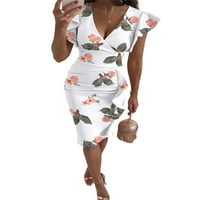 Ženska Midi haljina s izrezom u obliku slova u, haljina s kratkim rukavima, ljetna haljina na plaži s printom lišća, cvjetni Print,