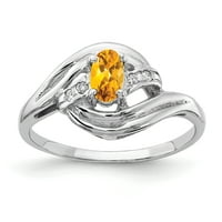 Prsten od bijelog zlata od 5 karata s ovalnim citrinom i dijamantom