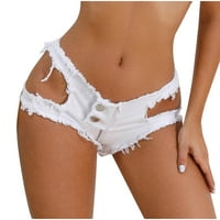 Ženske seksi traper kratke hlače s izrezima s patentnim zatvaračem i gumbima niskog struka, pohabane poderane traper hlače, bijele