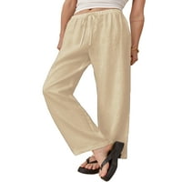 Ženske pamučne lanene hlače u donjem rublju, Ležerne hlače širokog kroja s elastičnim strukom, hlače za plažu, ljetne hlače za odmor