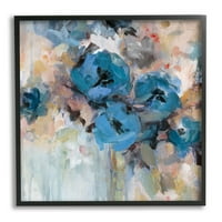 Stupell Industries suvremeni plavi cvjetovi aranžman impresionistički četkica slika crno uokvirena umjetnička tiskana zidna umjetnost,