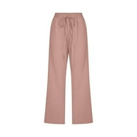 Ženske hlače, pametne casual hlače za žene, modne casual jednobojne rastezljive široke hlače, ravne široke hlače s džepom, ružičasto