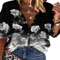 Retro Ženska bluza s kratkim rukavima s cvjetnim printom na kopčanje, majice