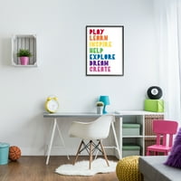 Stupell Insrijeri Play Learn Inspire Stvori list fraze Rainbow Text, 30, dizajn Anna Quach
