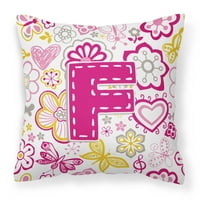 Jastuk za bacanje od ružičaste tkanine u obliku slova A. s cvijećem i leptirima