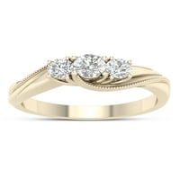 Dijamantni zaručnički prsten od 12 karata od 10 karata od žutog zlata s tri kamena