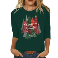 & Ženska božićna Casual moda božićno karirano drvce s printom Okrugli vrat majice s rukavima od tri četvrtine majica bluza Ženske