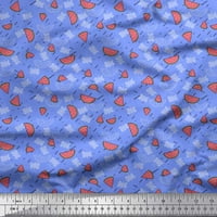 Plava Poliesterska krep tkanina u cik-cak, kukcima i lubenicama, tkanina za šivanje široka nekoliko centimetara