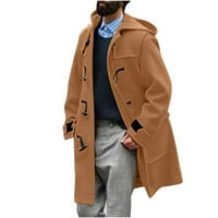 Muški jesensko-zimski vuneni kaput srednje duljine s dugim rukavima, kaput od tvida s kapuljačom s rogovima, kaput od tvida