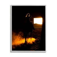 Stupell Industries Equestrian Horse Jockey Silhouette Vidl Light Flare Photo Photo siva uokvirena umjetnička print zidna umjetnost,