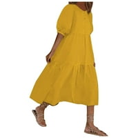 Haljina s kratkim rukavima s okruglim vratom, modna ženska široka obična haljina s okruglim vratom s napuhanim rukavima, ležerna