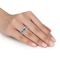 Donje prsten Miabella s dijamantom okrugli rez T. D. W. u karatima i plavim сапфиром baguette rez T. G. W. iz bijelo zlato 10 karata