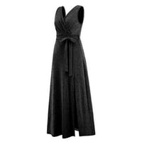 Ženske ljetne Ležerne jednobojne haljine bez rukava s boho izrezom u obliku slova U, široka duga haljina A kroja, crna 2 inča