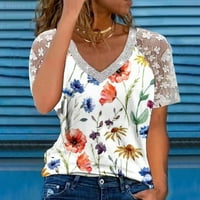 Ženske ljetne prozirne mrežaste majice s cvjetnom čipkom, majice kratkih rukava i dekoltea u obliku slova u, opuštenog kroja, casual