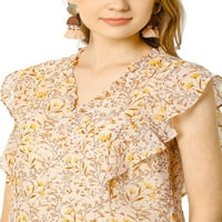 Jedinstveni prijedlozi Ženska bluza s izrezom u obliku slova U i kratkim rukavima s cvjetnim volanima