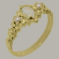18K ženski prsten od žutog zlata britanske proizvodnje s prirodnim opalom i kultiviranim biserima - opcije veličine-Veličina 8