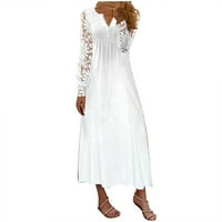 Ženske maksi haljine s dugim rukavima, ležerna ljetna haljina A kroja s okruglim vratom s printom, Bijela