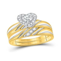 Čvrsto žuto zlato od 10 karata, njegovo i njezino okruglo dijamantno srce, odgovarajući par od tri prstena, vjenčani zaručnički prsten,