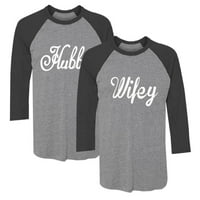 Odgovarajući par Raglan majica za muža i ženu, njegov i njezin poklon za muža i ženu, mužić crno siva srednja, supruga crno siva