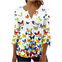 Ženska bluza u veličini, Plus Size, tunika s printom leptira koja skriva trbuh, ljetne majice s rukavima, slatka lepršava majica