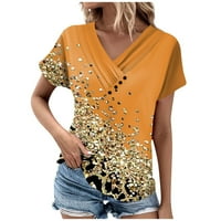 Ljetne košulje za žene, modna ženska ljetna majica s izrezom i printom, ležerna bluza kratkih rukava u zlatnoj boji