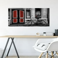 Gradski bicikl u crno-bijeloj boji, odabrani Crveni zidni poster, 22.375 34