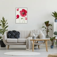 Studell podebljani crveni makovi cvjetaju botaničko i cvjetno slikanje siva uokvirena umjetnička print zidna umjetnost