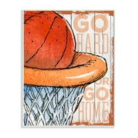 Dječja soba By Stupell Go Hard Basketball Hoop Orange Sports Design Wall Plake