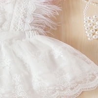 Ljetna haljina za djevojčice, Cvjetna čipkasta haljina, haljina za zabavu princeze s pernatim rukavima, haljina za zabavu u bijeloj
