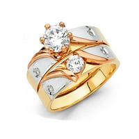 Čvrsto 14k bijelo žuto i ružičasto trobojno zlato s kubičnim cirkonijem, ženski zaručnički prsten i vjenčani prsten za mladenke dva