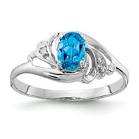 Čvrsto Bijelo zlato 14k, 6 puta ovalni dijamant s plavim topazom, veličina zaručničkog prstena