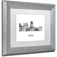 Zaštitni znak likovna umjetnost 'Boise Idaho Skyline WB-BW' Canvas Art by Marlene Watson, White Matte, Silver Frame