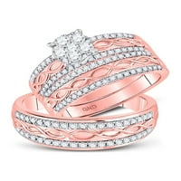 Čvrsto ružičasto zlato od 10 karata, njegov i njezin okrugli dijamantni grozd prikladan za par od tri prstena, vjenčani zaručnički