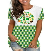 Ženska majica kratkih rukava Majica kratkih rukava ljetni vrhovi s djetelinom prugasta radna bluza od tunike s okruglim vratom zelena
